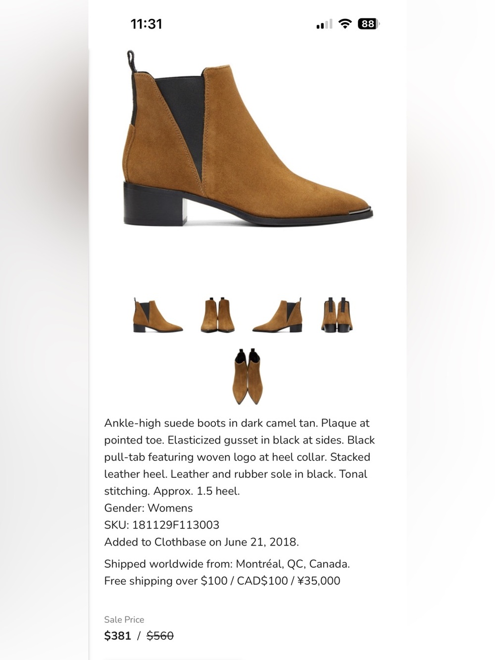 acne studio Suede Chelsea Ankle Boot in Tan